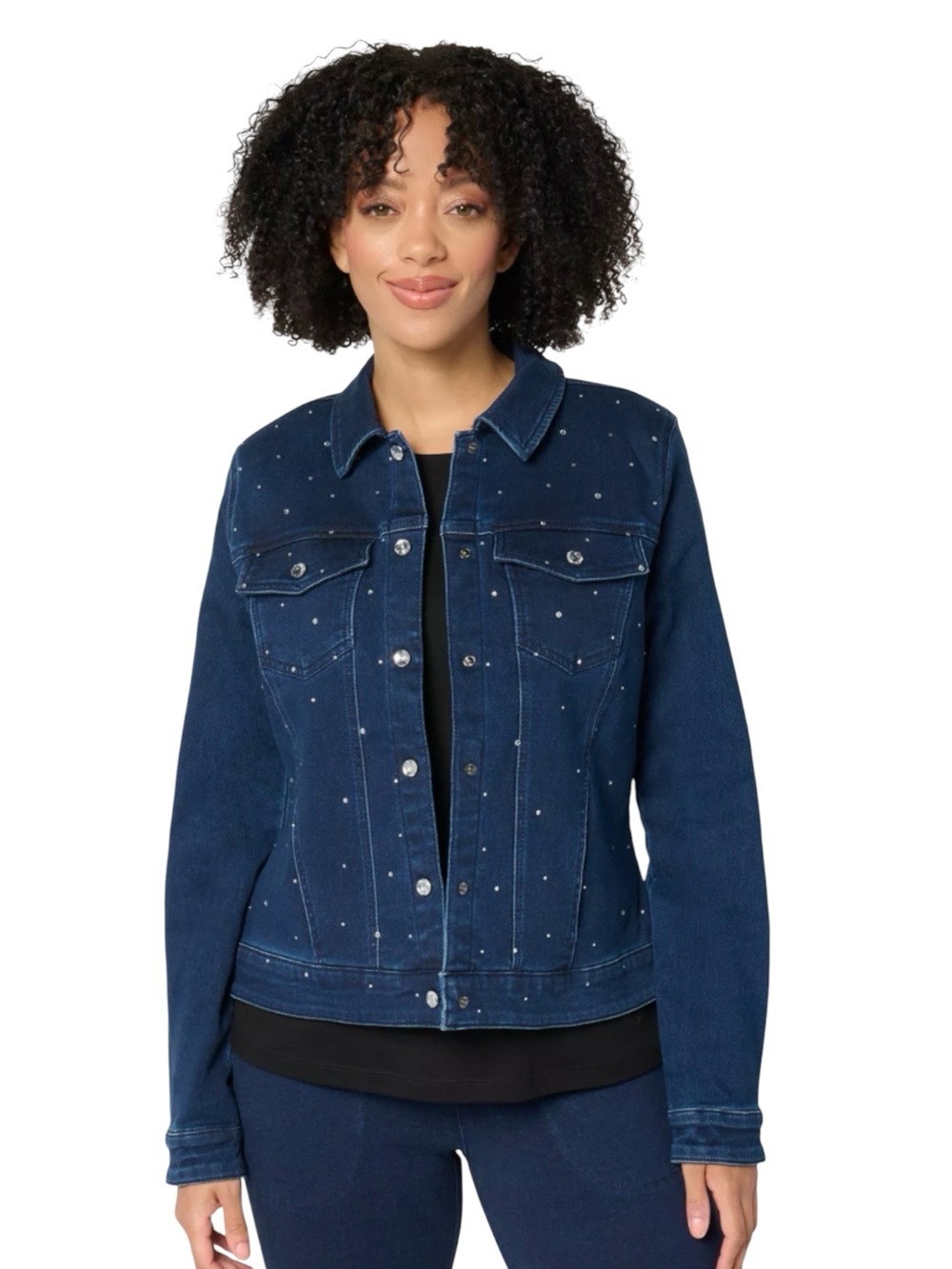 The Quaker Factory Stretch Denim Jacket Rhinestone Embellished 2X NWT